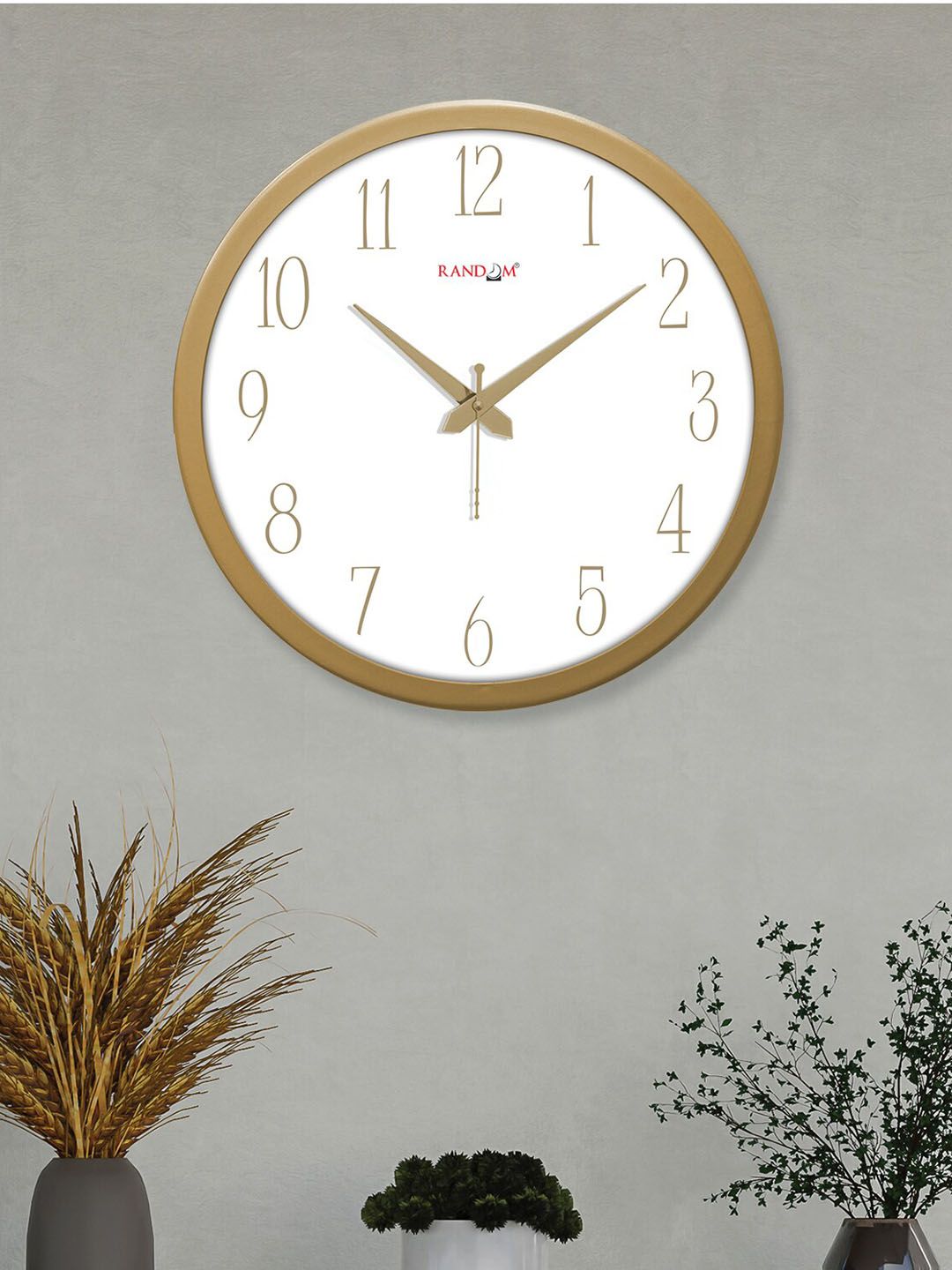 RANDOM Modern Stylish Gold-Toned & White Contemporary Wall Clock-picture-14