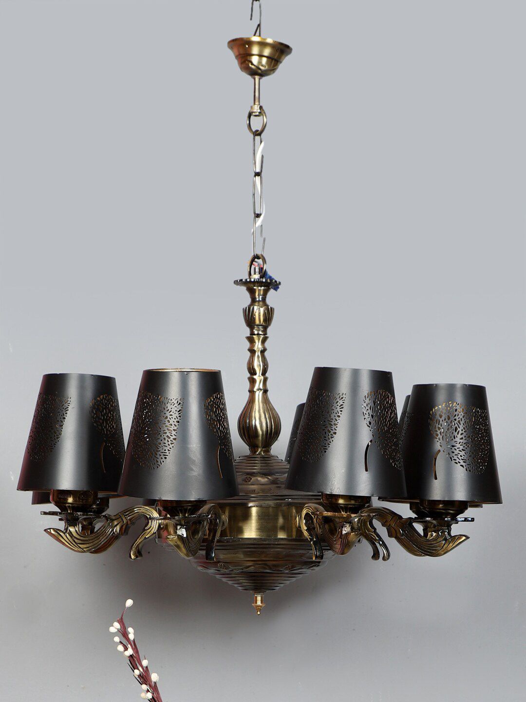 Devansh Black Leaf Design Metal Etching 8 Lamp Shades Chandelier-image-1