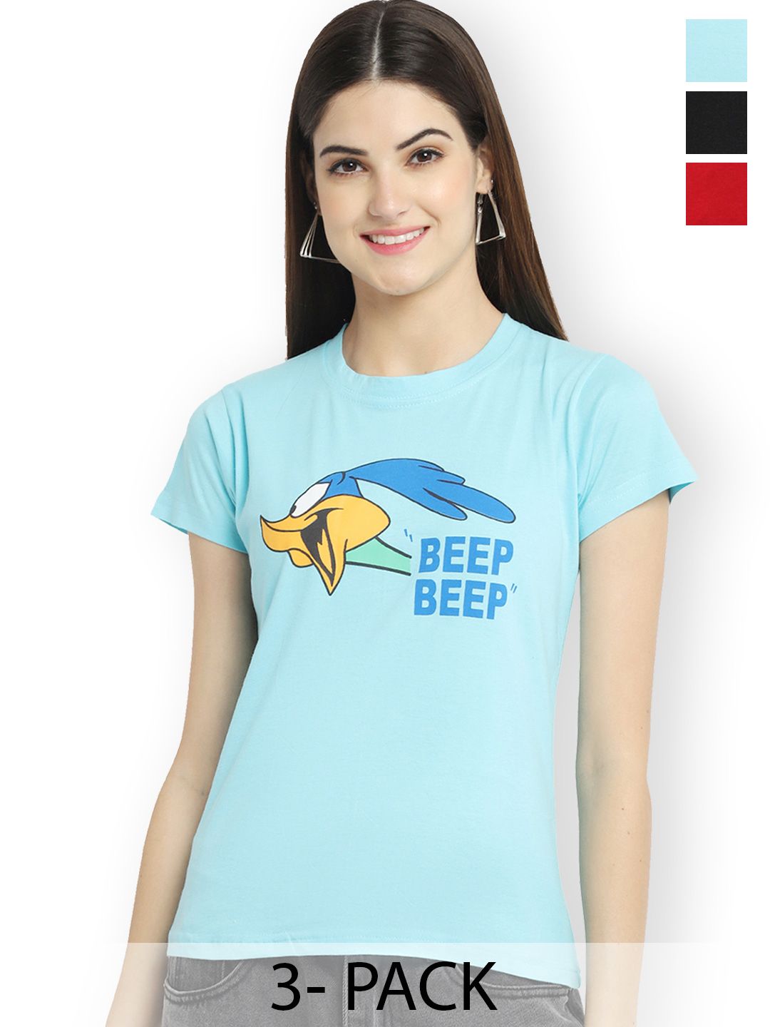 Fabflee Women Multicoloured 3 Printed V-Neck T-shirt-image-6