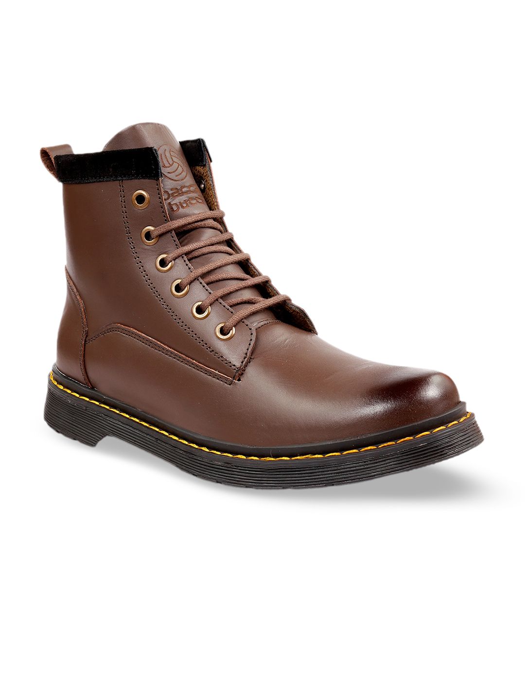 bacca bucci Men Mid Top Flatform-Heel Leather Hiking Boots