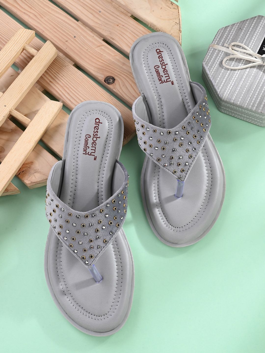 DressBerry Women Open Toe T-Straps Embellished Flats-image-35