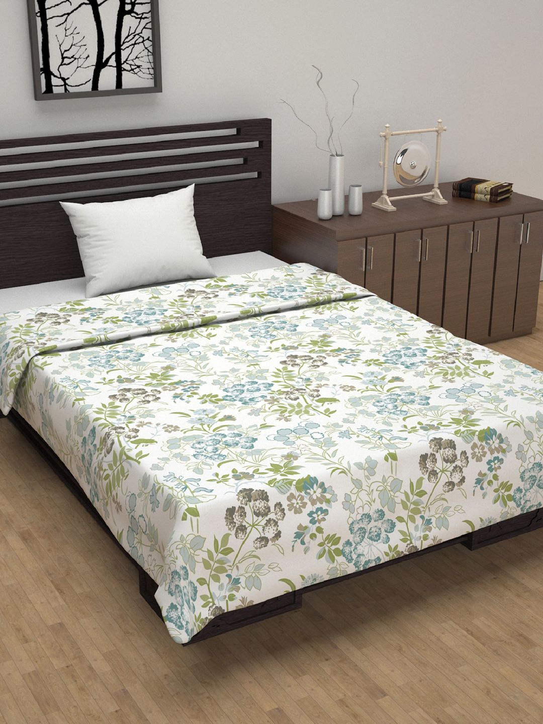 Divine Casa Emeraled Green Floral AC Room 120 GSM Reversible Single Bed Dohar-picture-14