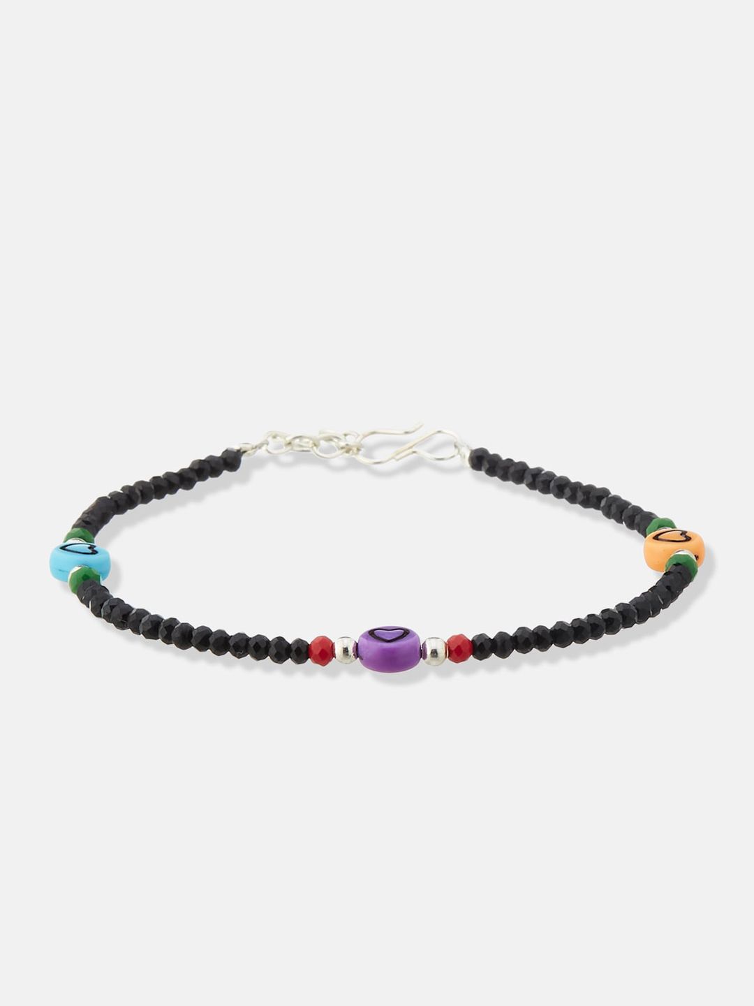 ATIBELLE Set of 2 Silver-Plated Stone-Studded & Beaded Evil-Eye Anklets