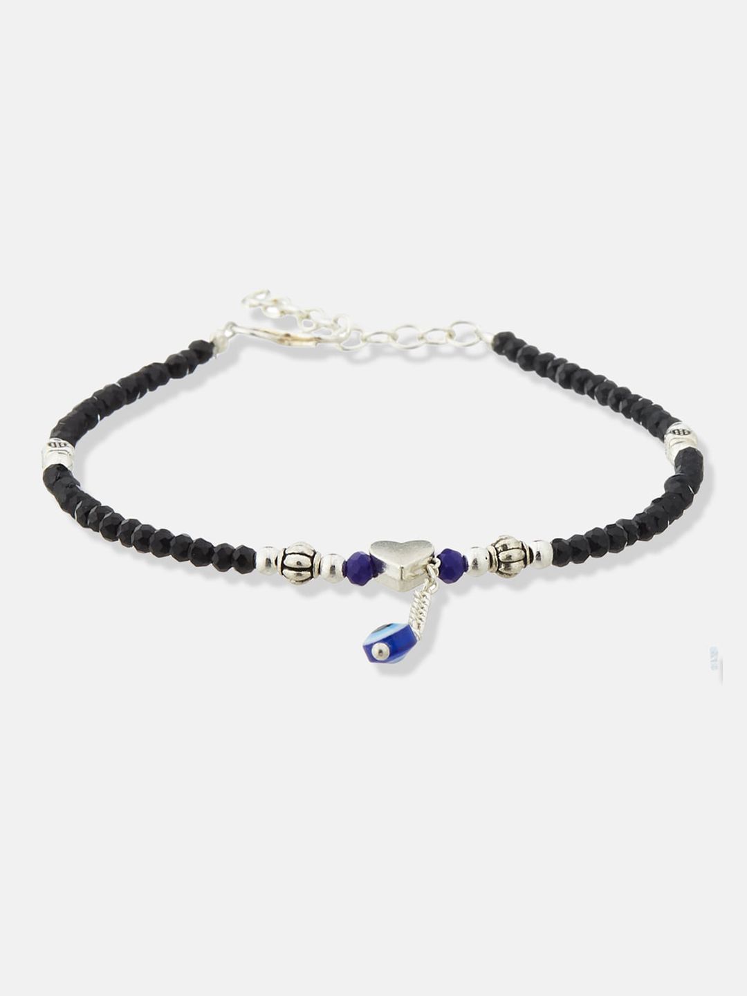 ATIBELLE Set of 2 Silver-Plated Stone-Studded & Beaded Evil-Eye Anklets