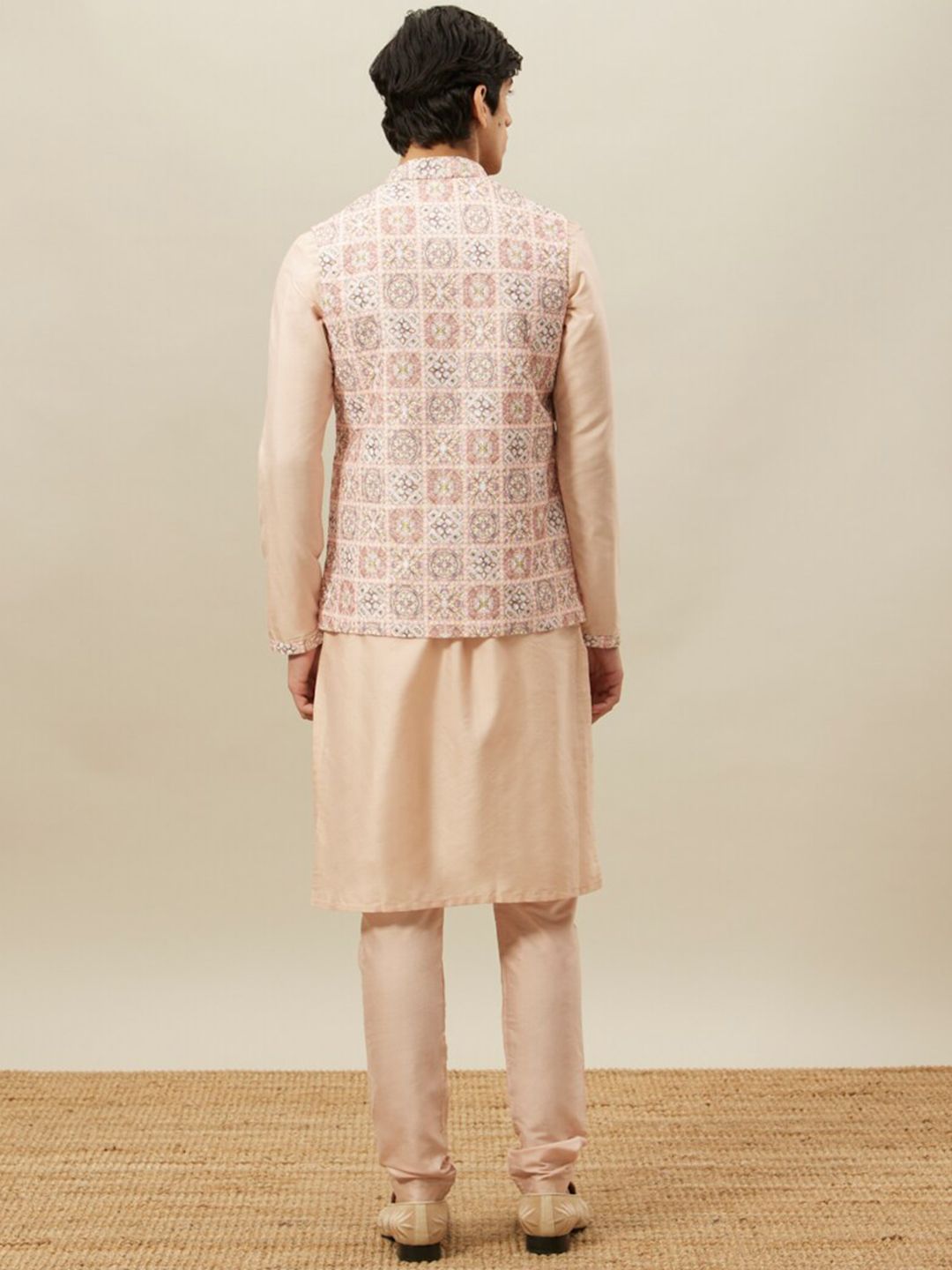 Men’s Green Ethnic Motifs Kurta Set with Churidar & Nehru Jacket – Sophisticated Traditional Ensemble