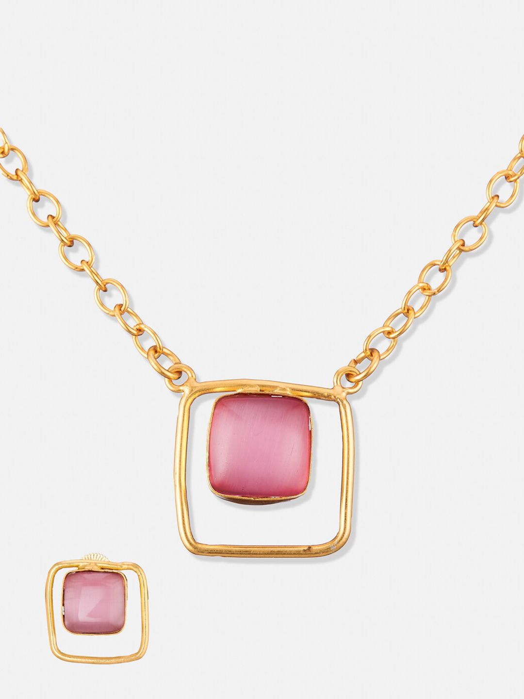 ATIBELLE Gold-Plated Stone-Studded Pendant & Chain With Earrings Set