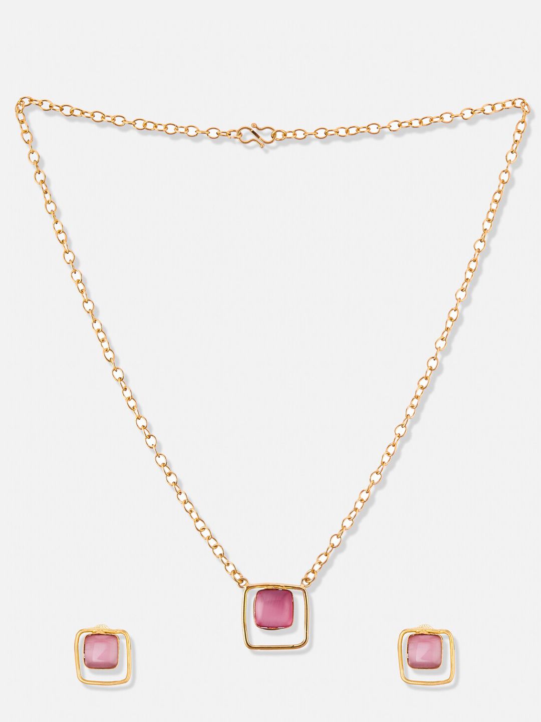 ATIBELLE Gold-Plated Stone-Studded Pendant & Chain With Earrings Set