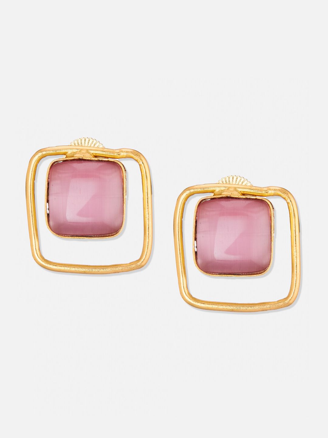 ATIBELLE Gold-Plated Stone-Studded Pendant & Chain With Earrings Set
