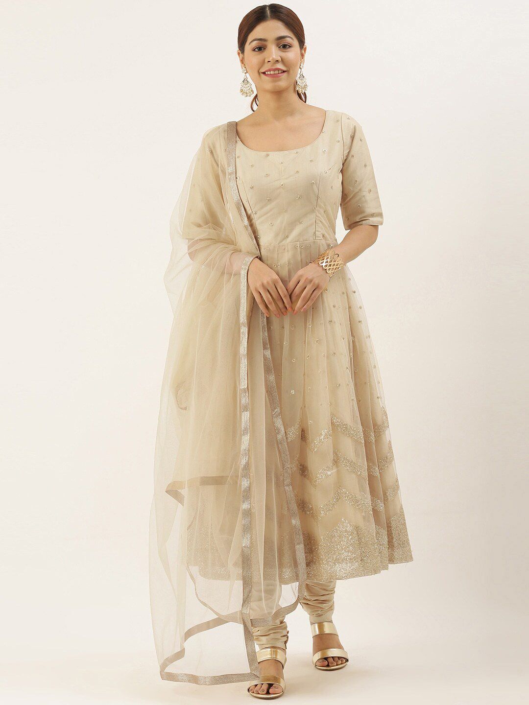 Ethnovog Ethnic Motifs Embroidered Sequinned Kurta with Churidar & Dupatta-picture-58