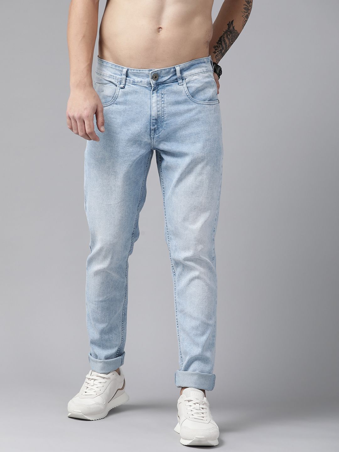 The Roadster Lifestyle Co Men Slim Tapered Fit Light Fade Stretchable Jeans Price History 1778