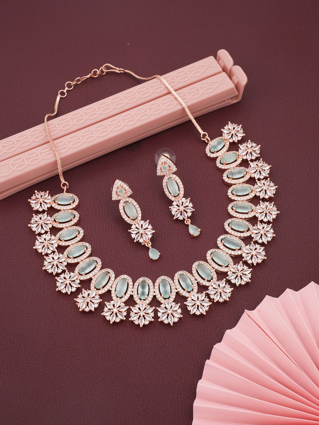 Buy Rose Gold plated Imitation Jewelry Set Necklace with CZ Stones - Griiham