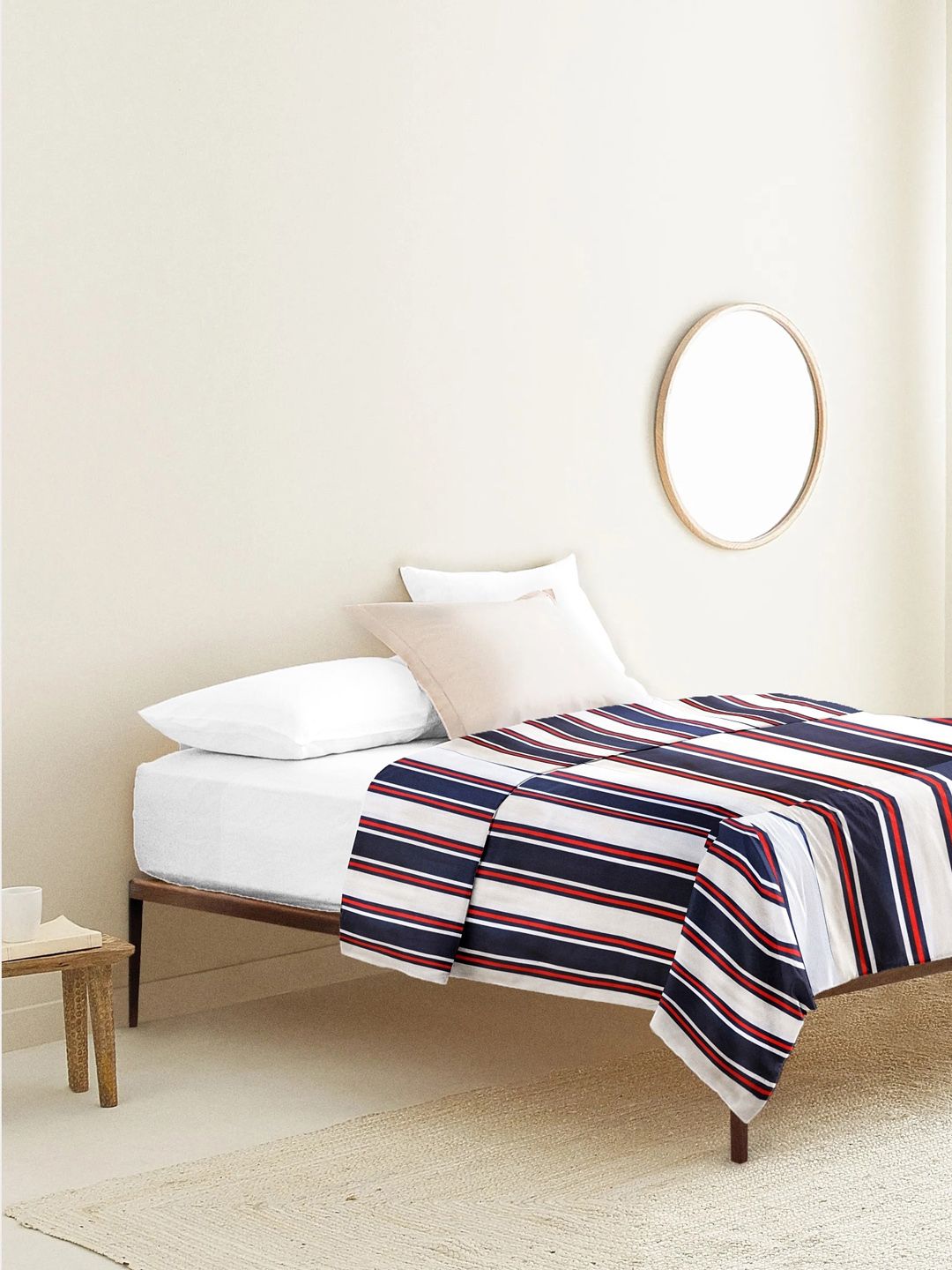 THE BABY ATELIER Kids White & Blue Striped Pure Organic Cotton Single Bed Cover-picture-26