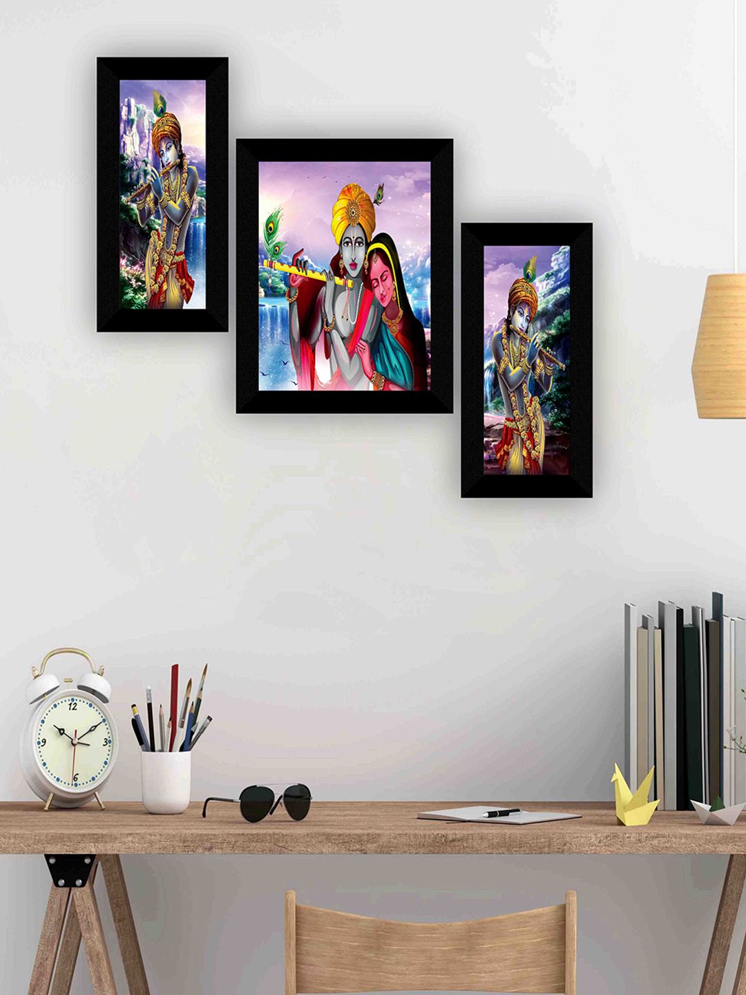 SAF 3 Pcs Blue & Purple Radha Krishna Modern Painting Wall Art-picture-22