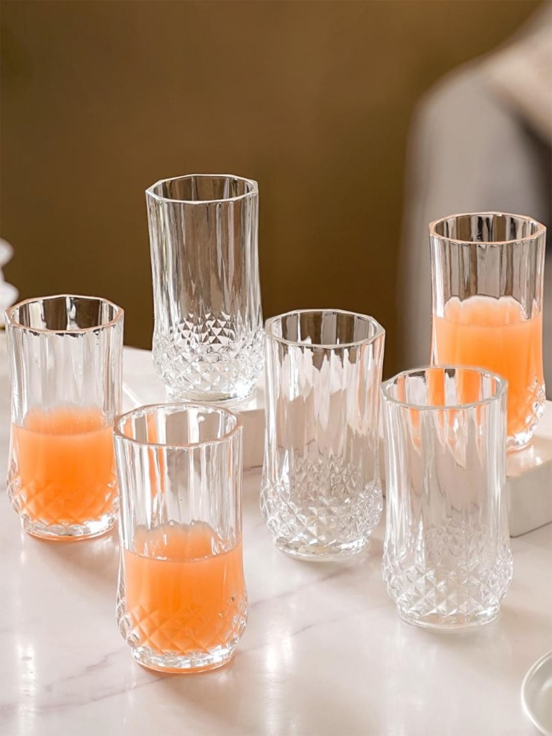 Nestasia Transparent 6 Pieces Textured Highball Glass Tumblers -230 ml Each-image-7
