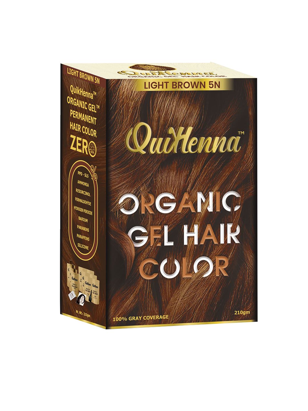 QUIKHENNA Ammonia-Free Organic Gel Permanent Hair Colour 210g - Light Brown 5N-image-0
