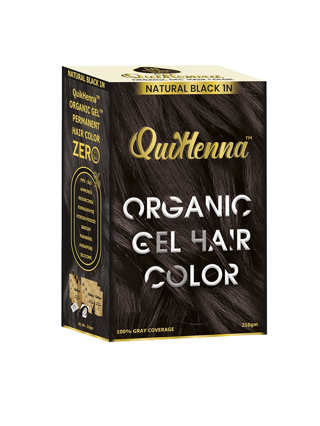 QUIKHENNA 100% Grey Coverage Organic Gel Hair Colour 210g - Natural Black 1N-picture-15