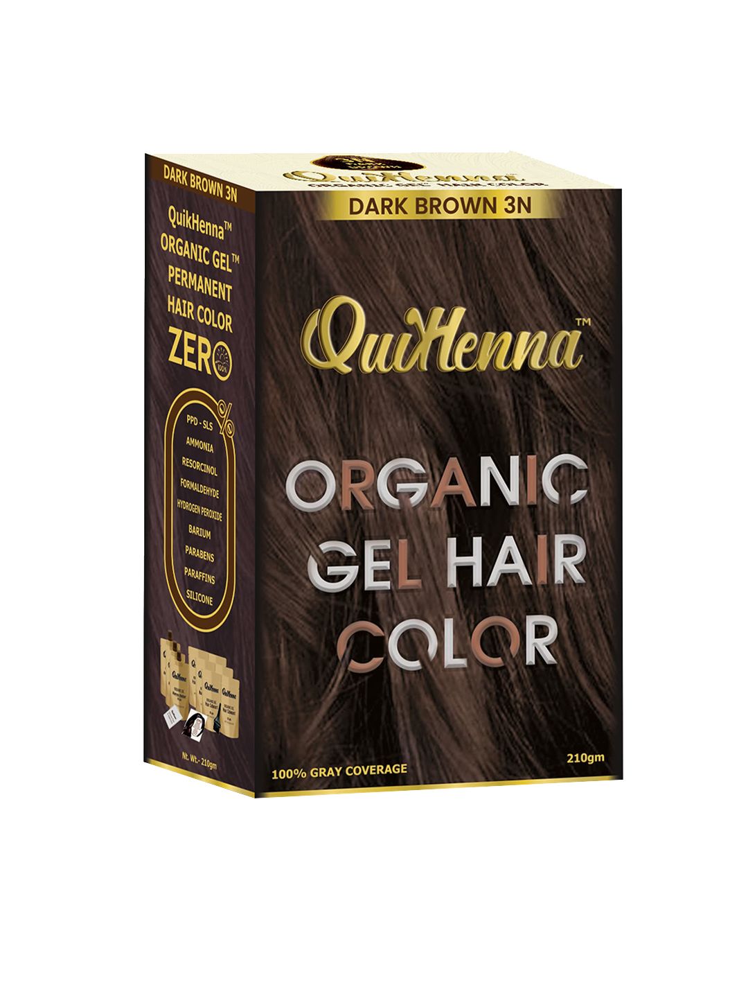 QUIKHENNA Organic Gel PPD Ammonia Free Hair Colour 210gm - Dark Brown 3N-image-1