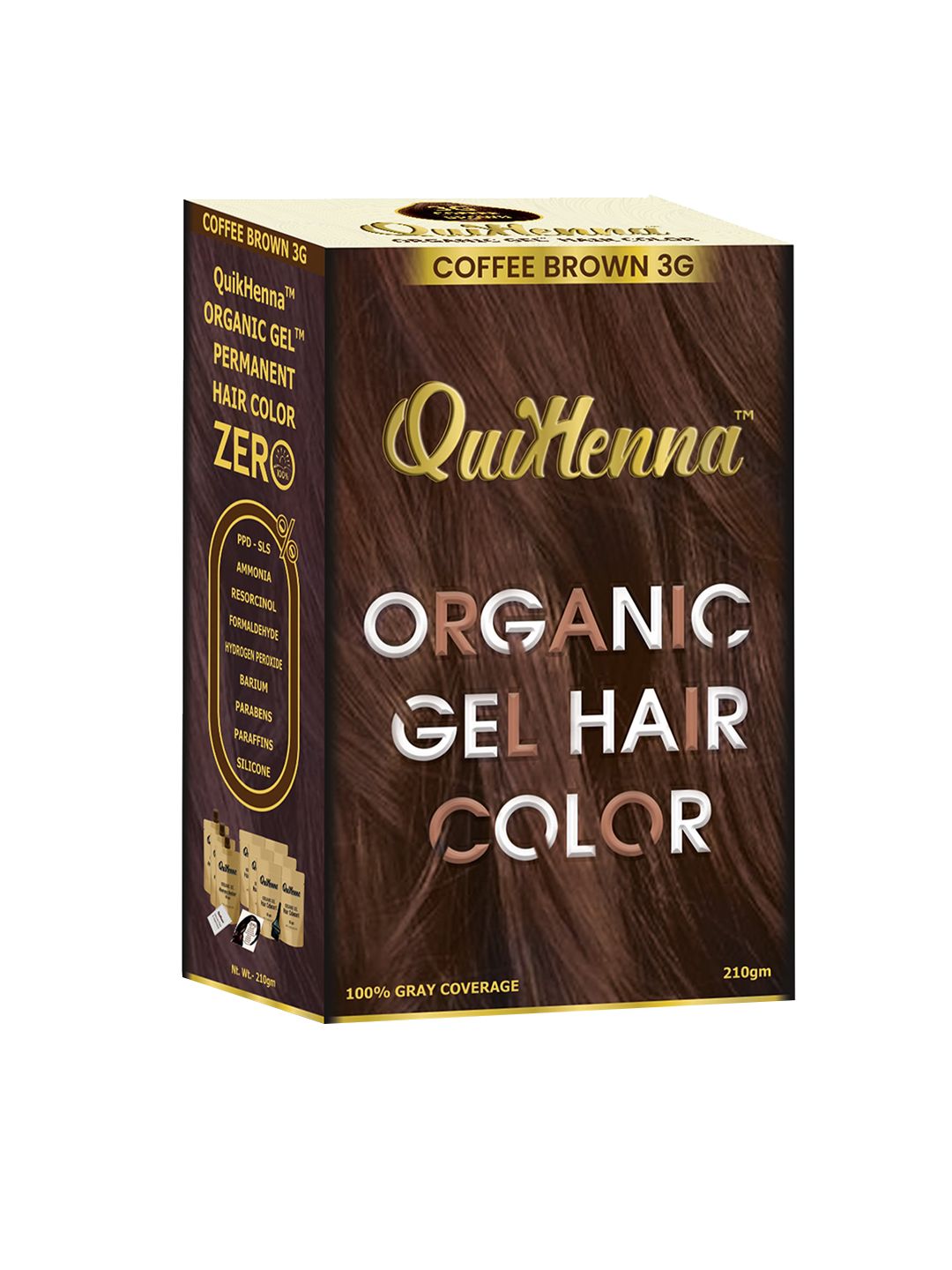 QUIKHENNA Organic Gel PPD & Ammonia Free Hair Colour 210gm - Coffee Brown 3G-image-45
