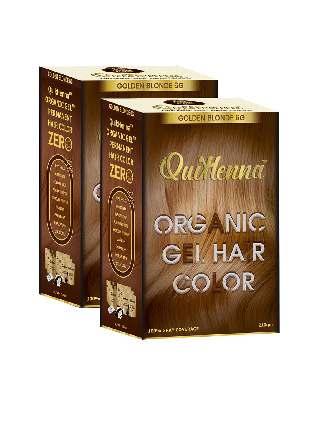 QUIKHENNA Set Of 2 Organic Gel PPD Ammonia Free Hair Colour 210gm Each - Golden Blonde 6G-picture-14