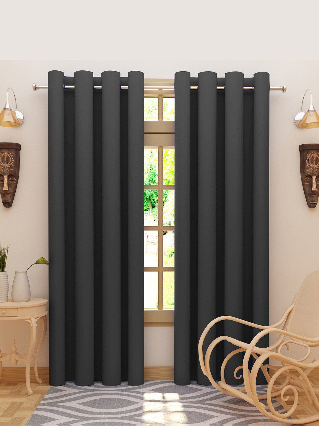 DREAM CARE Grey 2 Pieces Black Out Long Door Curtains-picture-11