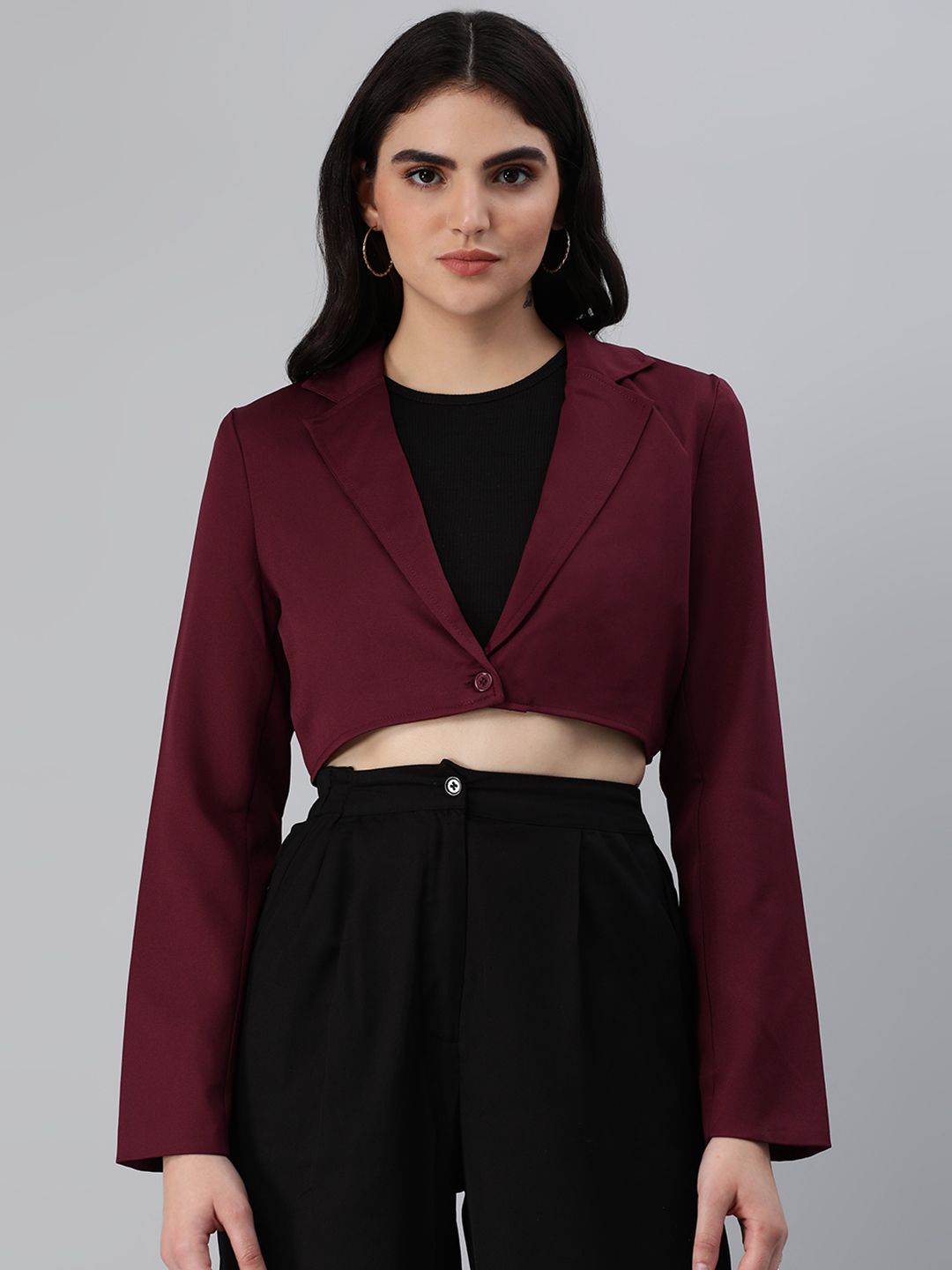 London Rag Solid Single Breasted Cropped Blazer-picture-26