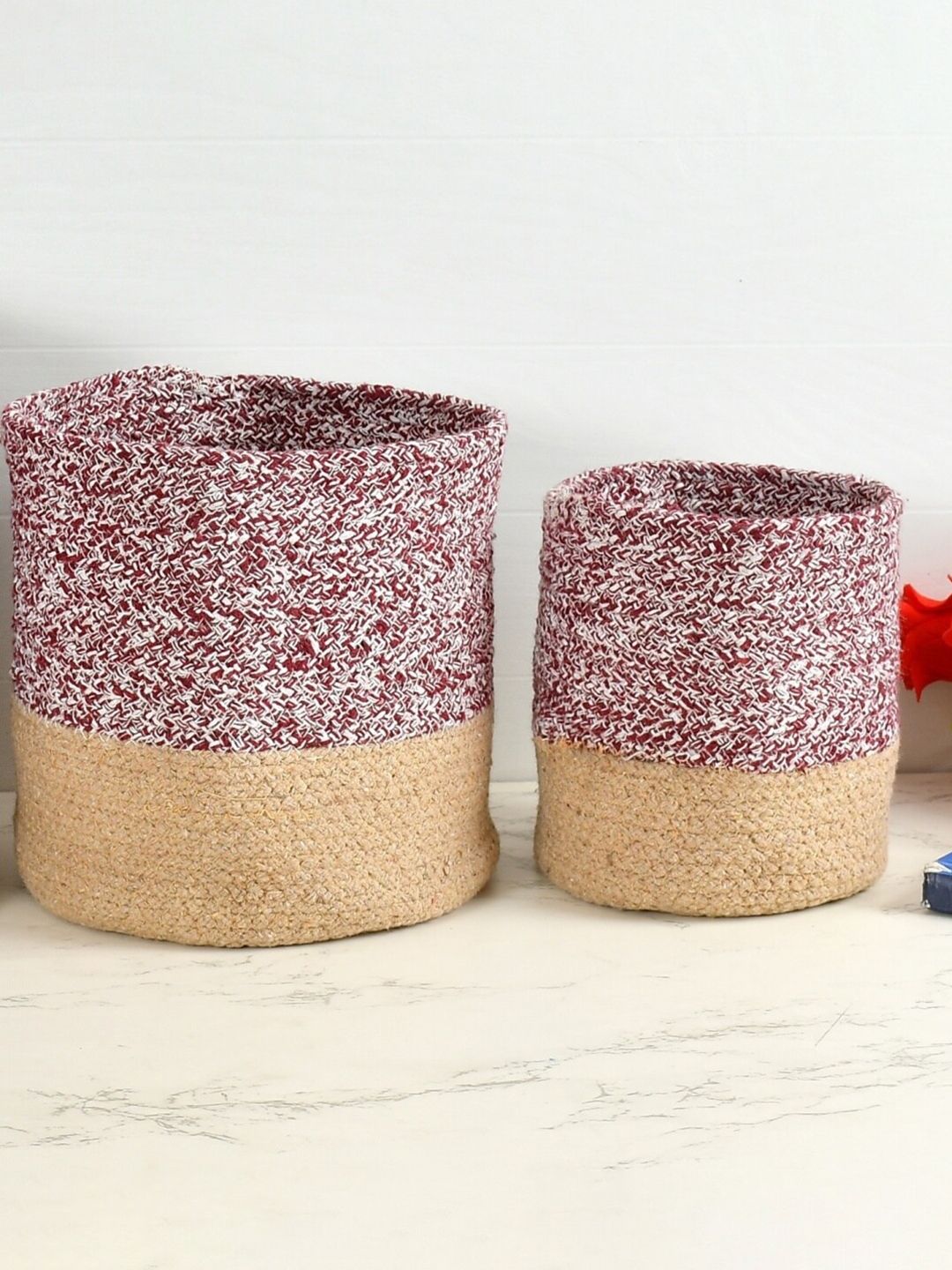 Homefab India Maroon & Brown 2 Pieces Woven Cotton Planters Baskets-picture-25
