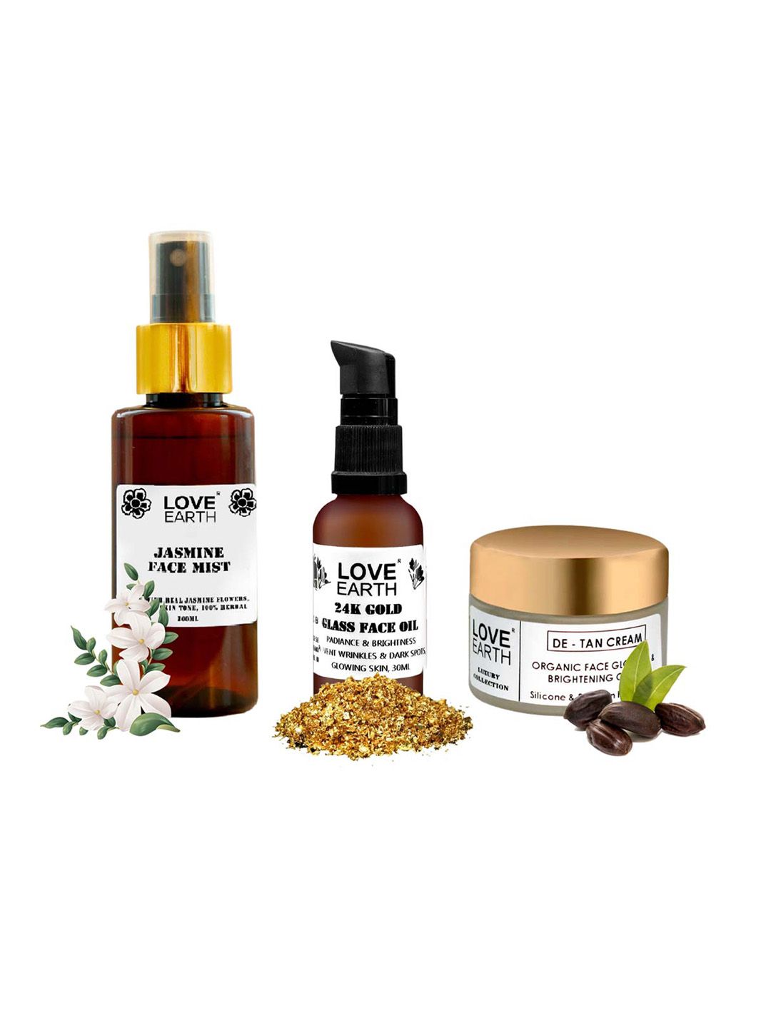 LOVE EARTH Set of Jasmine Face Mist + 24K Gold Facial Oil + De-Tan Cream-image-27