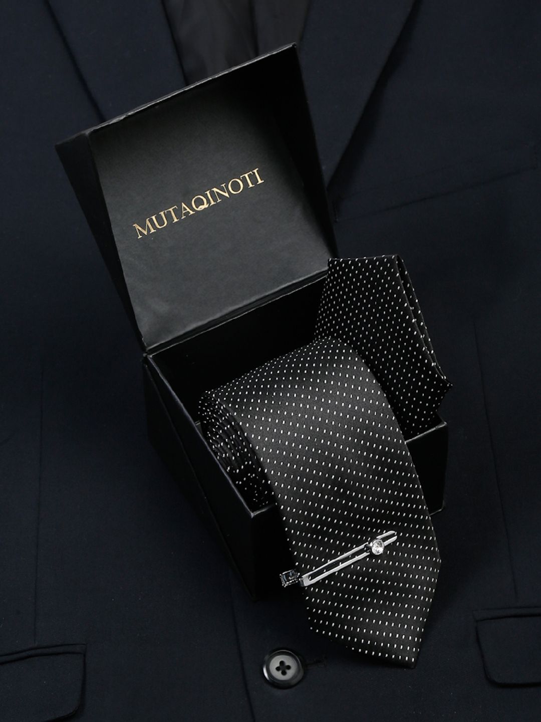 MUTAQINOTI Men Polka Silk Necktie Accessory Gift Set-picture-44