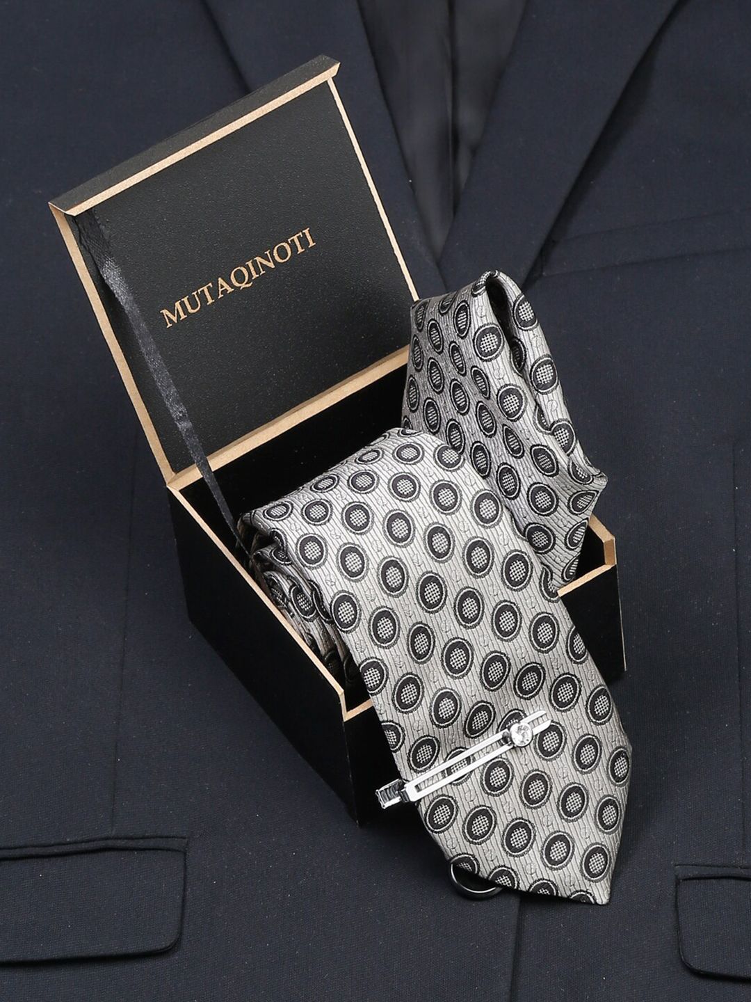 MUTAQINOTI Men Geometric Printed Silk Blend Necktie Accessory Gift Set-picture-32