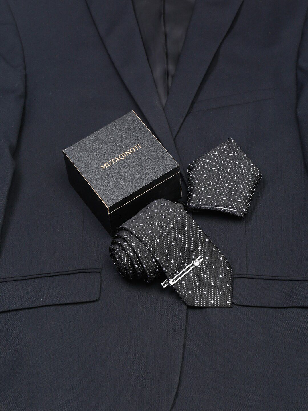 MUTAQINOTI Men Dotted Printed Silk Formal Accessory Gift Set-picture-30