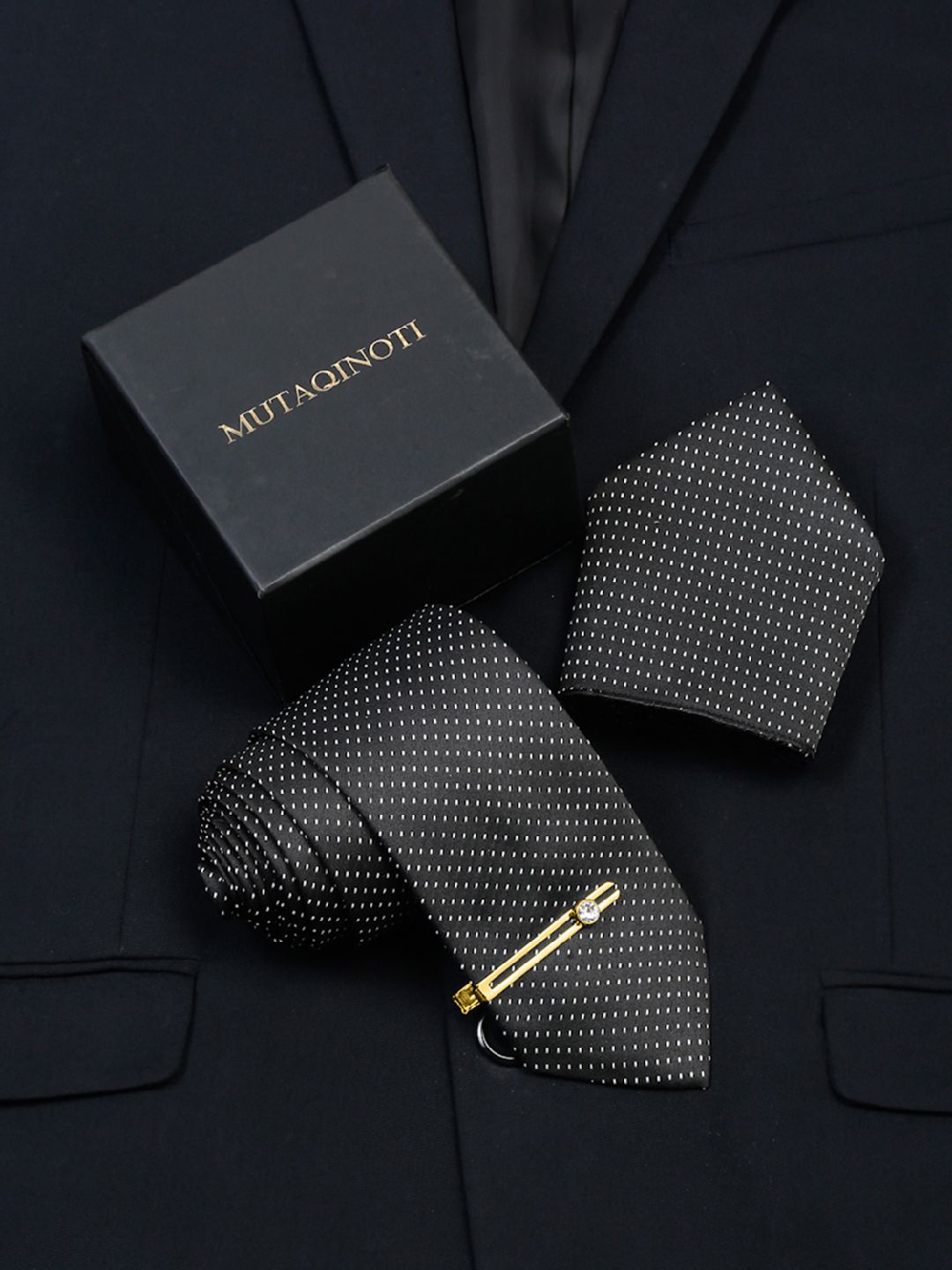 MUTAQINOTI Men Polka Silk Necktie Accessory Gift Set-picture-31
