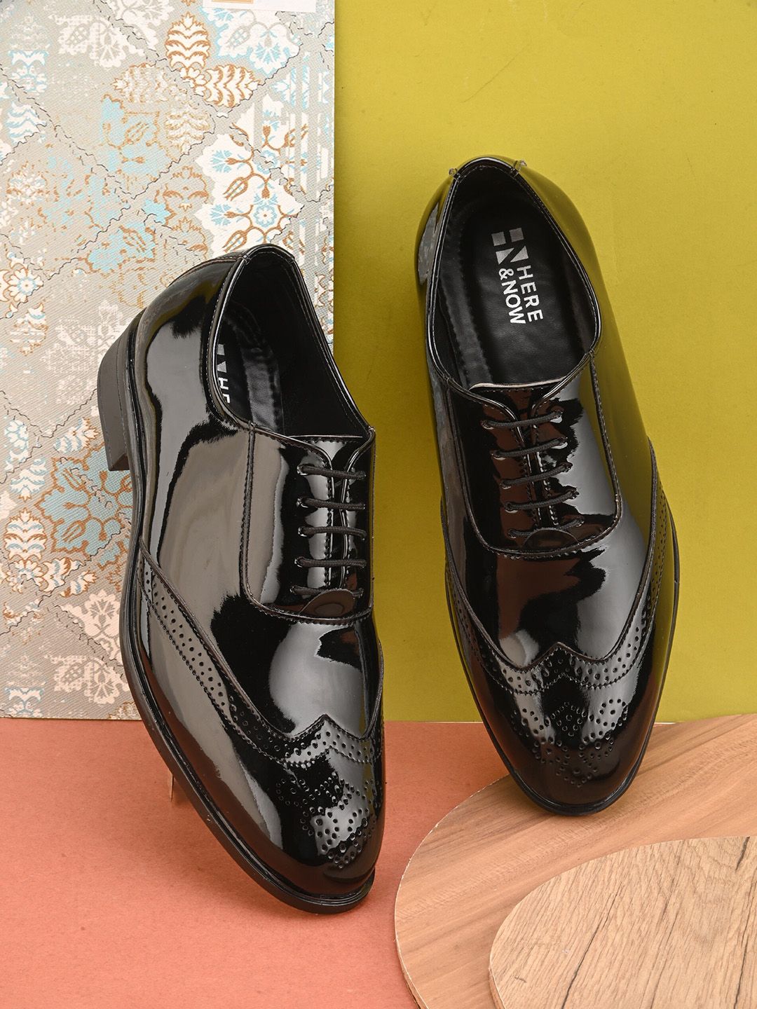 HERE&NOW Men Black Perforated Formal Brogues-image-42