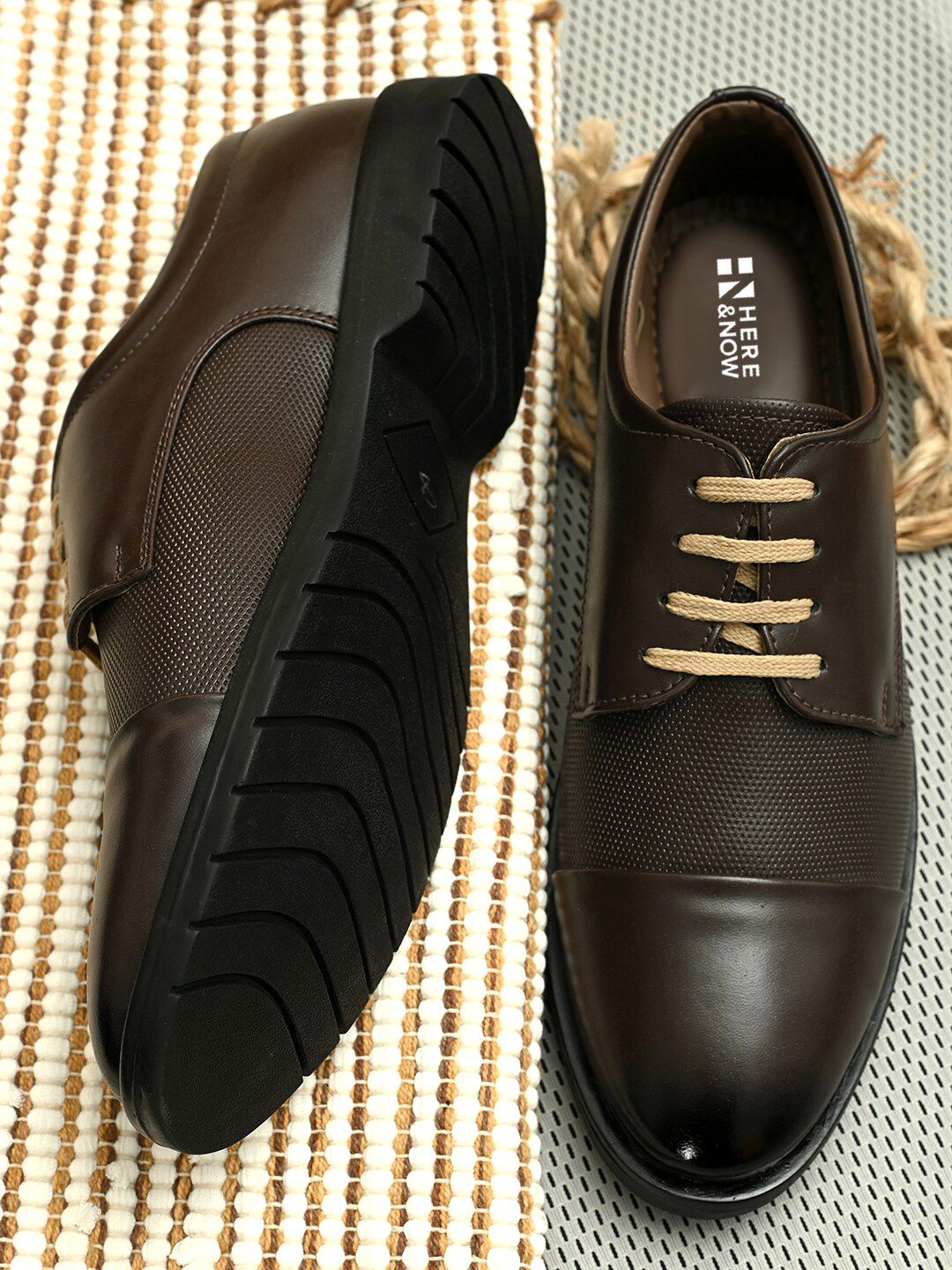 HERE&NOW Men Brown Textured Formal Derbys-picture-28