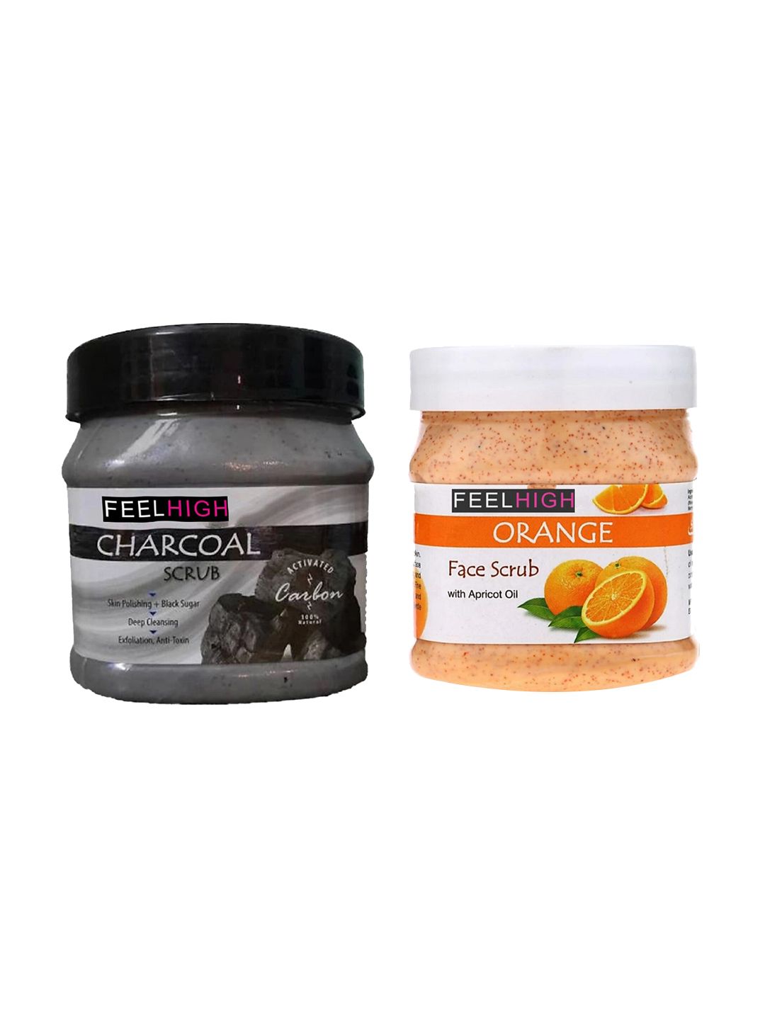 FEELHIGH Set Of 2 Charcoal & Orange Scrub For Face & Body Exfoliators 500 ml Each-image-1