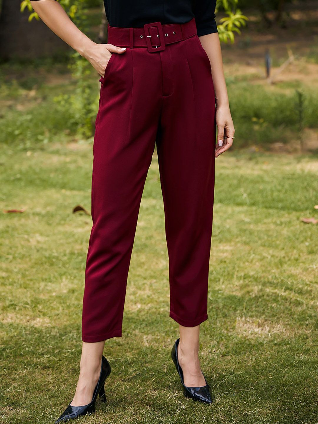 valentino Plain TANDUL Maroon Women Trouser