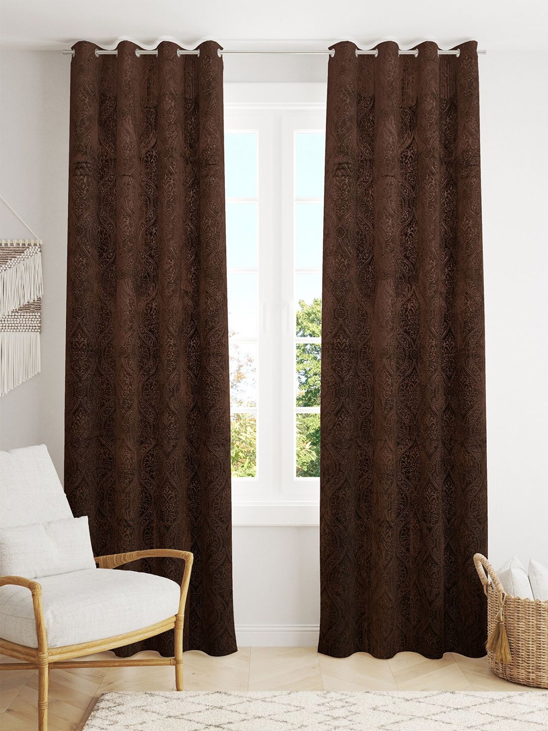 Homefab India Brown 2 Pieces Velvet Room Darkening Long Door Curtain-image-29