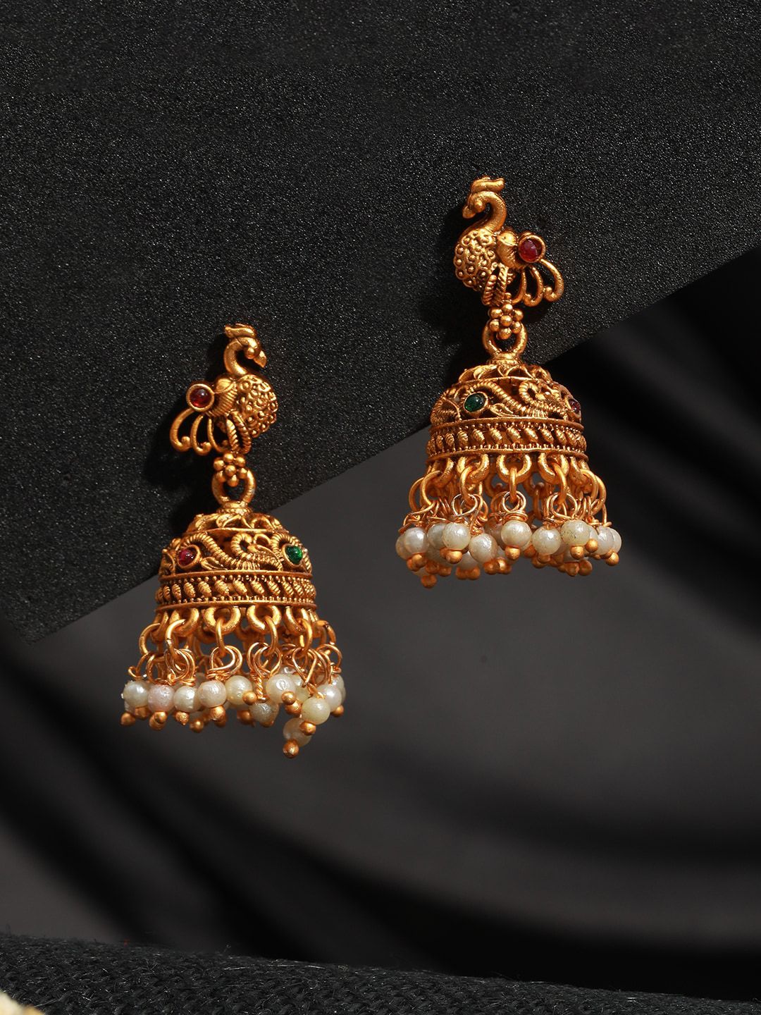Saraf RS Jewellery Gold-Plated Contemporary Jhumkas Earrings-picture-44