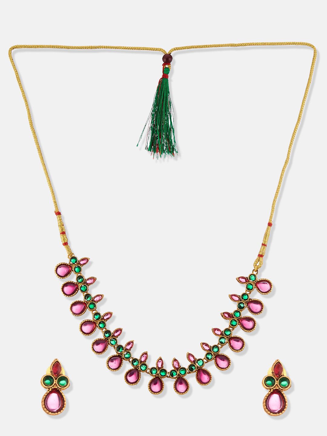 ATIBELLE Gold-Plated Stone-Studded & Jewellery Set