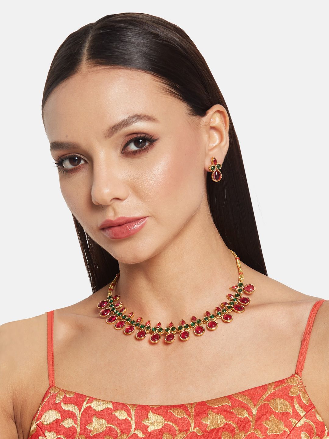 ATIBELLE Gold-Plated Stone-Studded & Jewellery Set