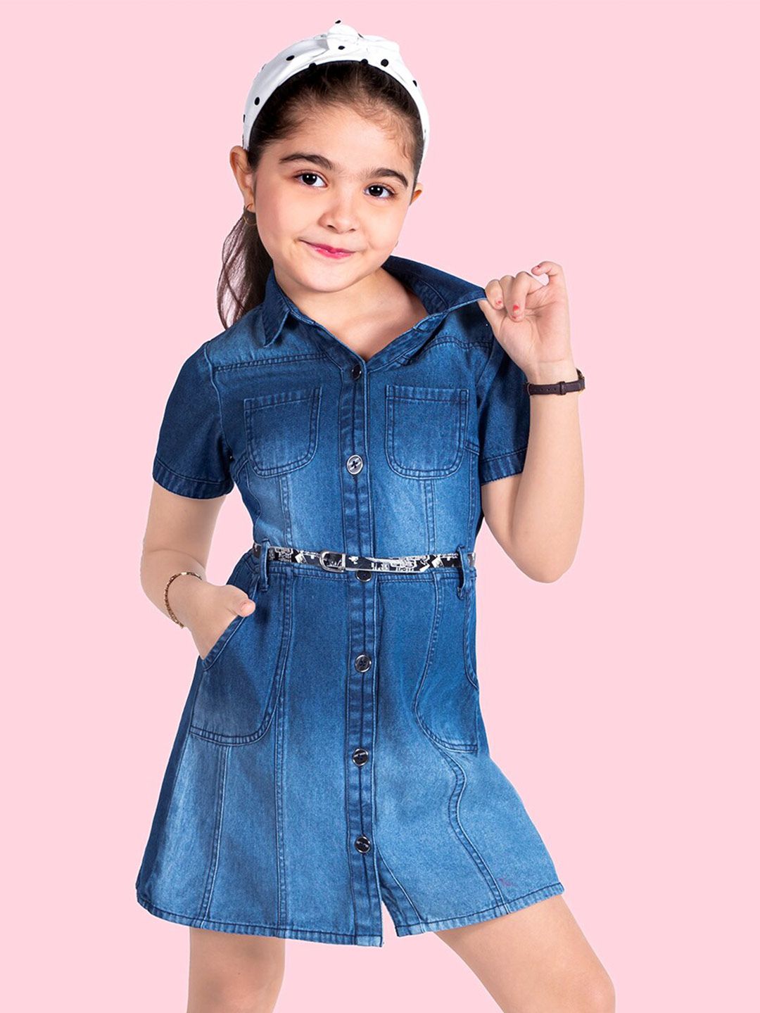 Naughty Ninos Girls Shirt Collar Pocket Details Pure Cotton Shirt Dress-picture-51