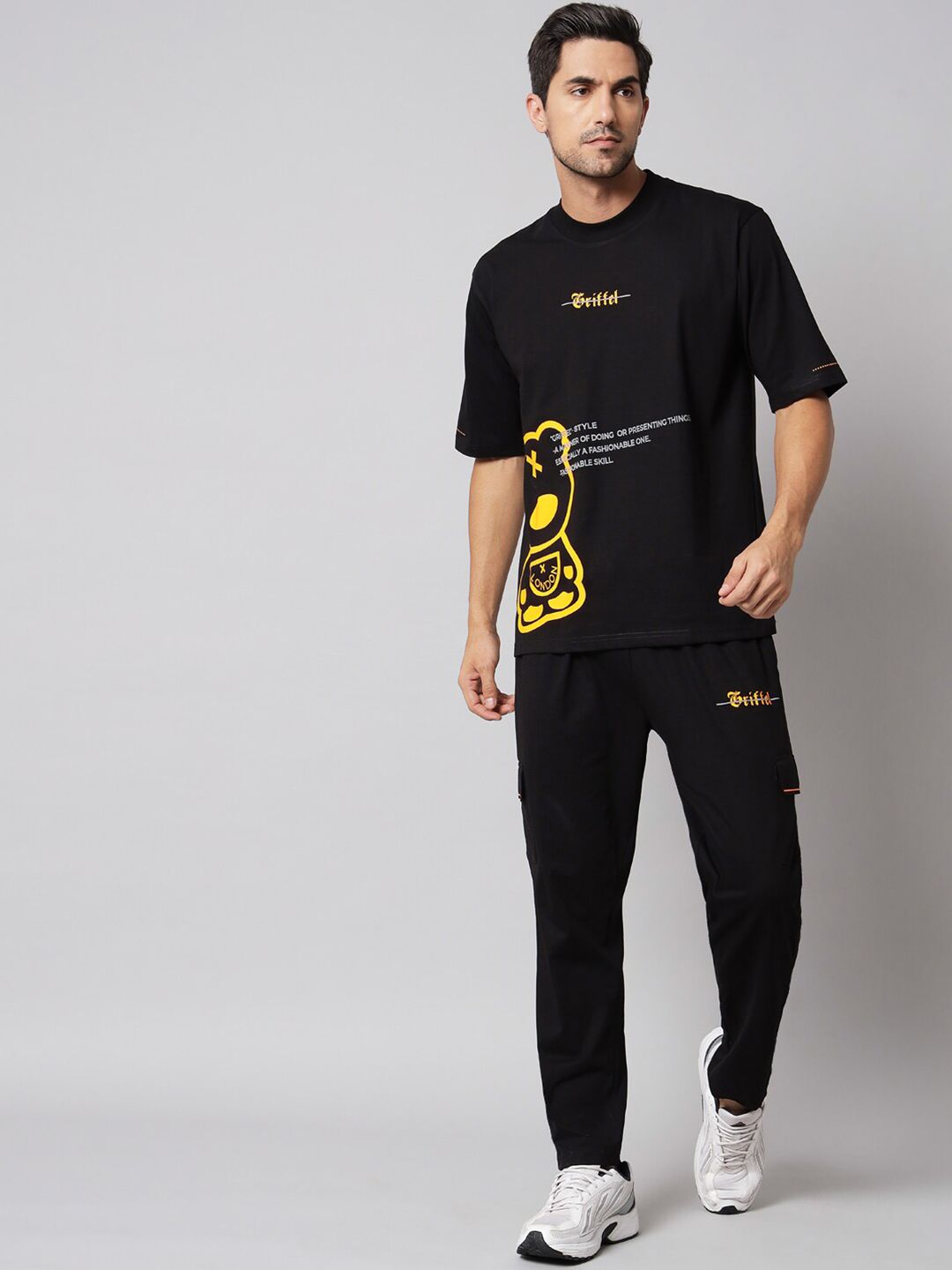 GRIFFEL Men Printed T-shirt with Trousers Cotton Tracksuits-picture-15