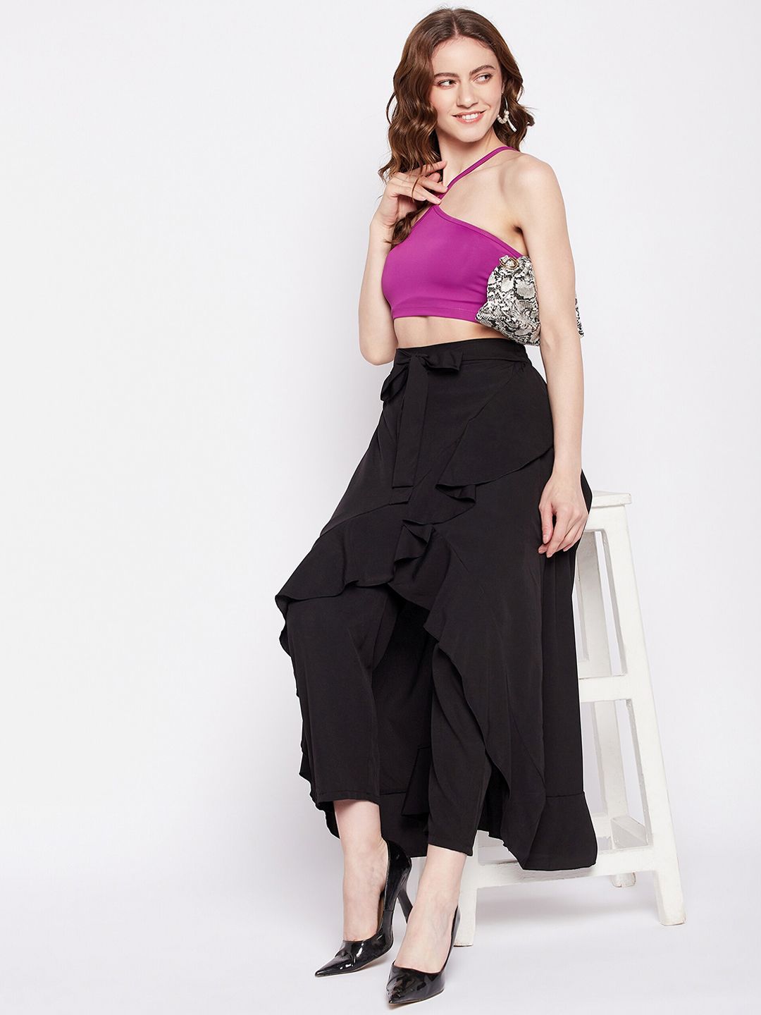 Buy NABIA Ruffled Flared Maxi Skirt With Attached Trousers
