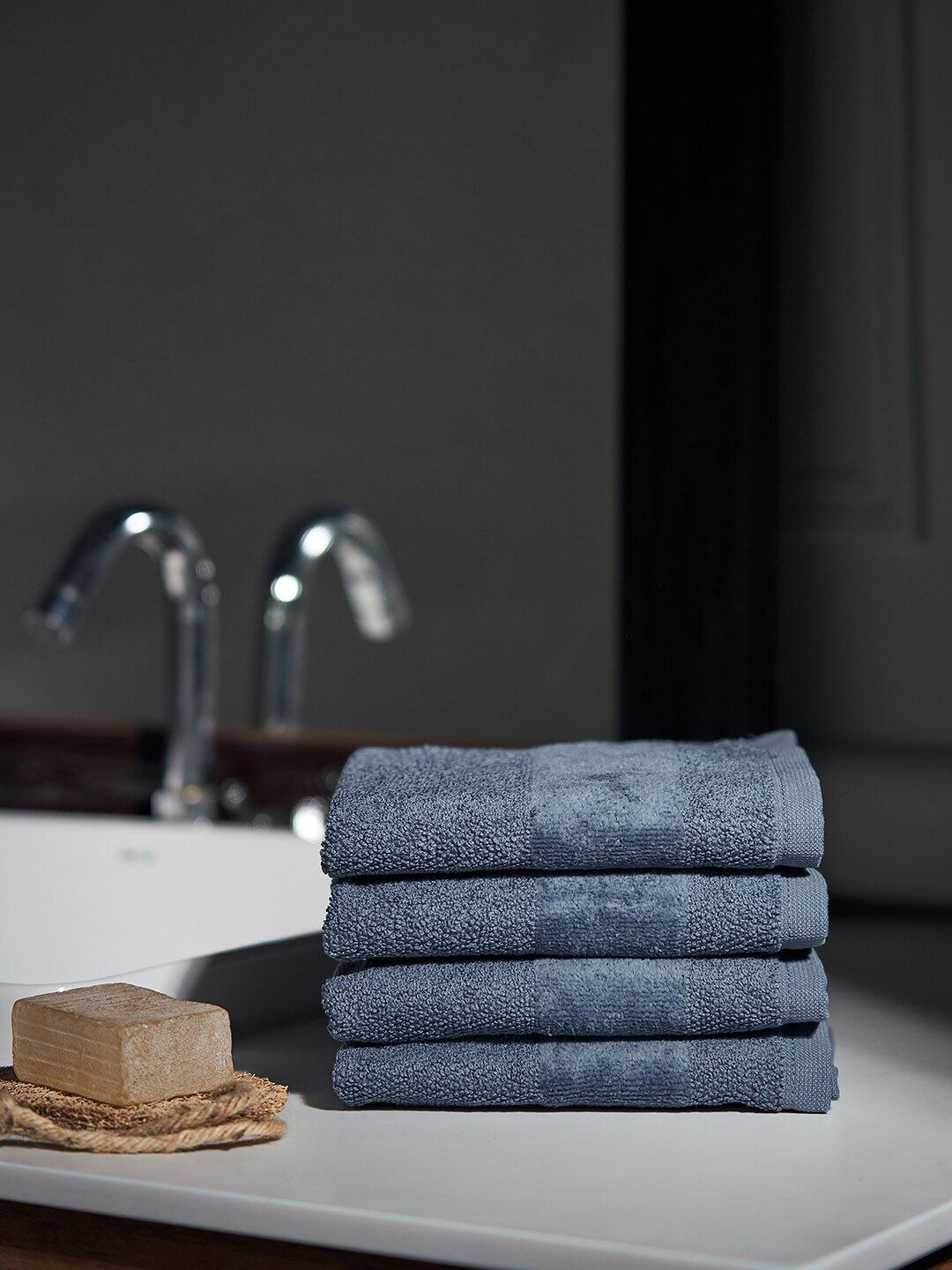 Pure Home and Living Blue 8 Pieces 550 GSM Cotton Face Towels