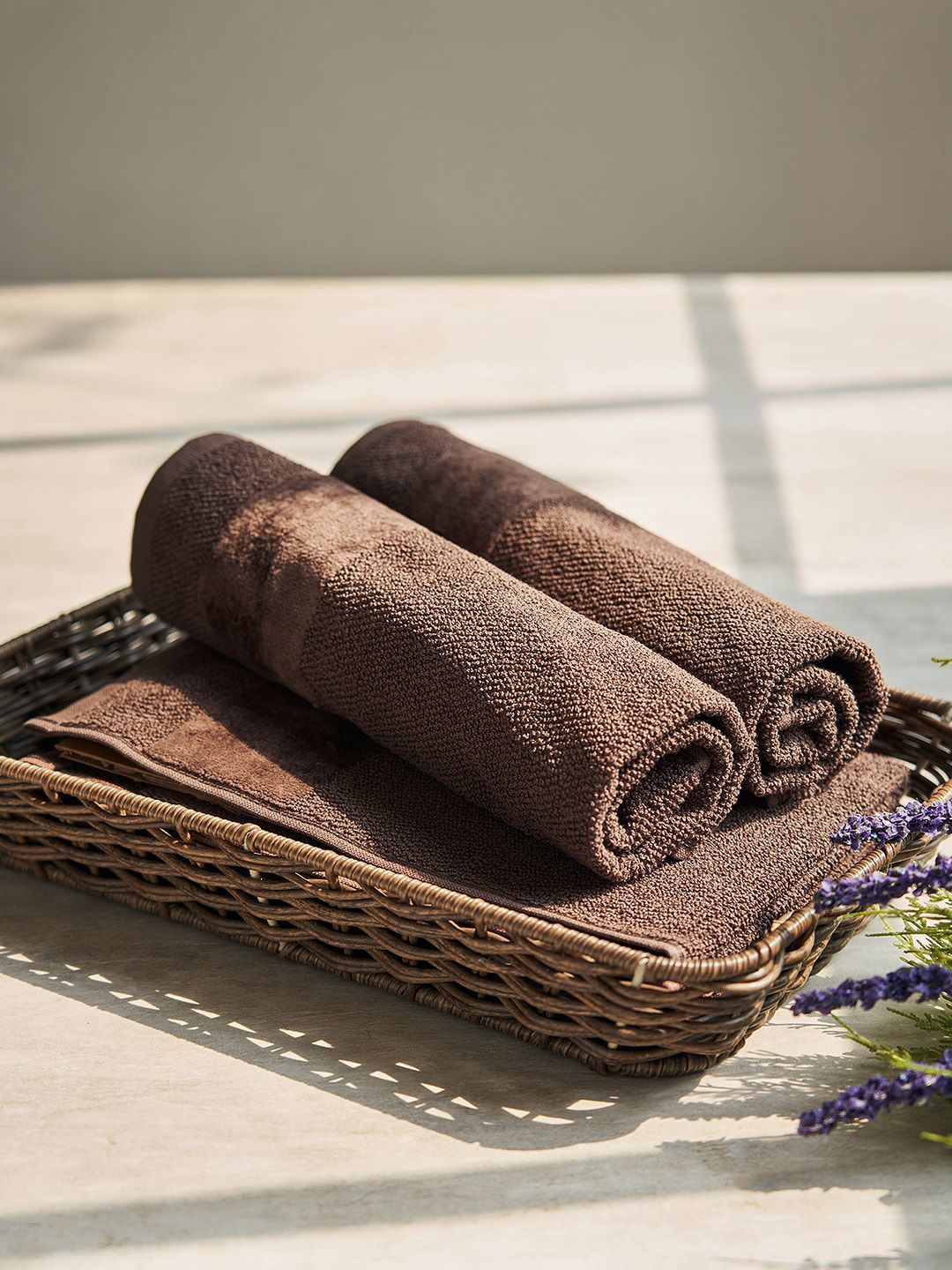 Pure Home and Living Brown 4 Pieces 550 GSM Cotton Hand Towels