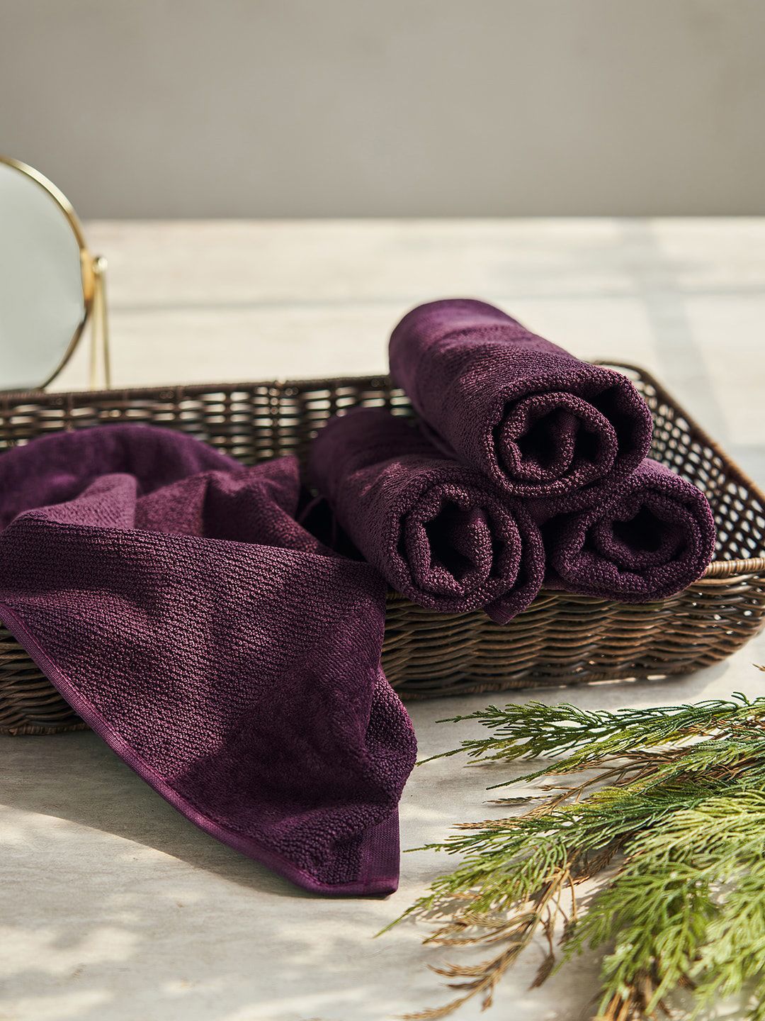 Pure Home and Living Purple 4 Pieces Solid 550 GSM Cotton Hand Towels-picture-35
