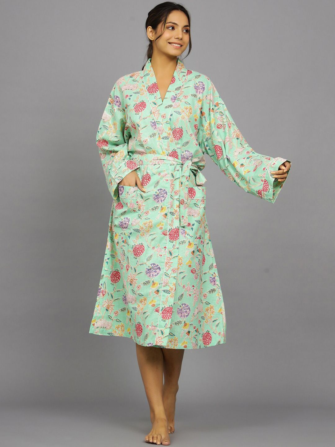 HANDICRAFT PALACE Women Printed Pure Cotton Bath Robe-picture-22