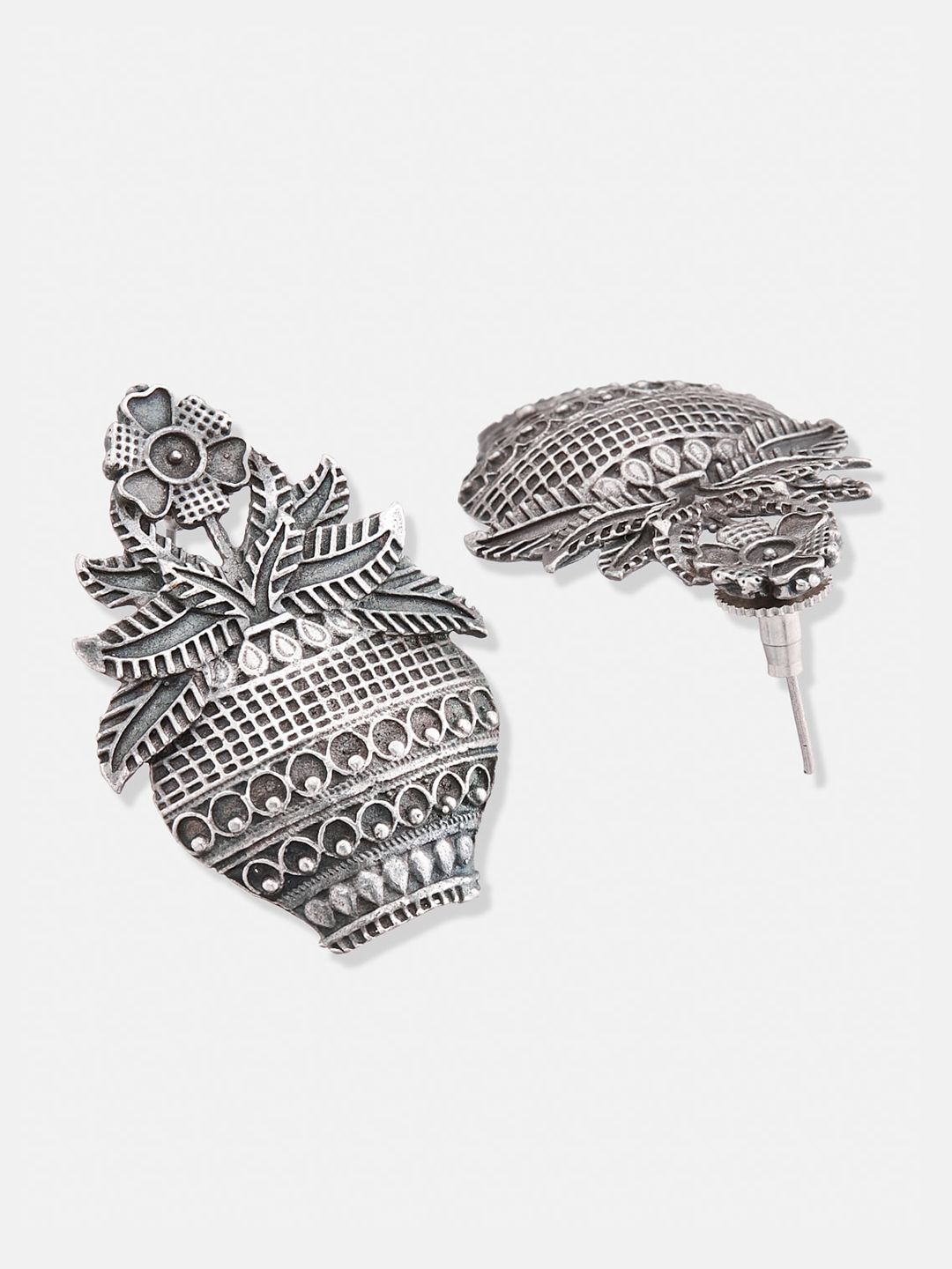 ATIBELLE Silver-Plated Contemporary Oxidised Drop Earrings