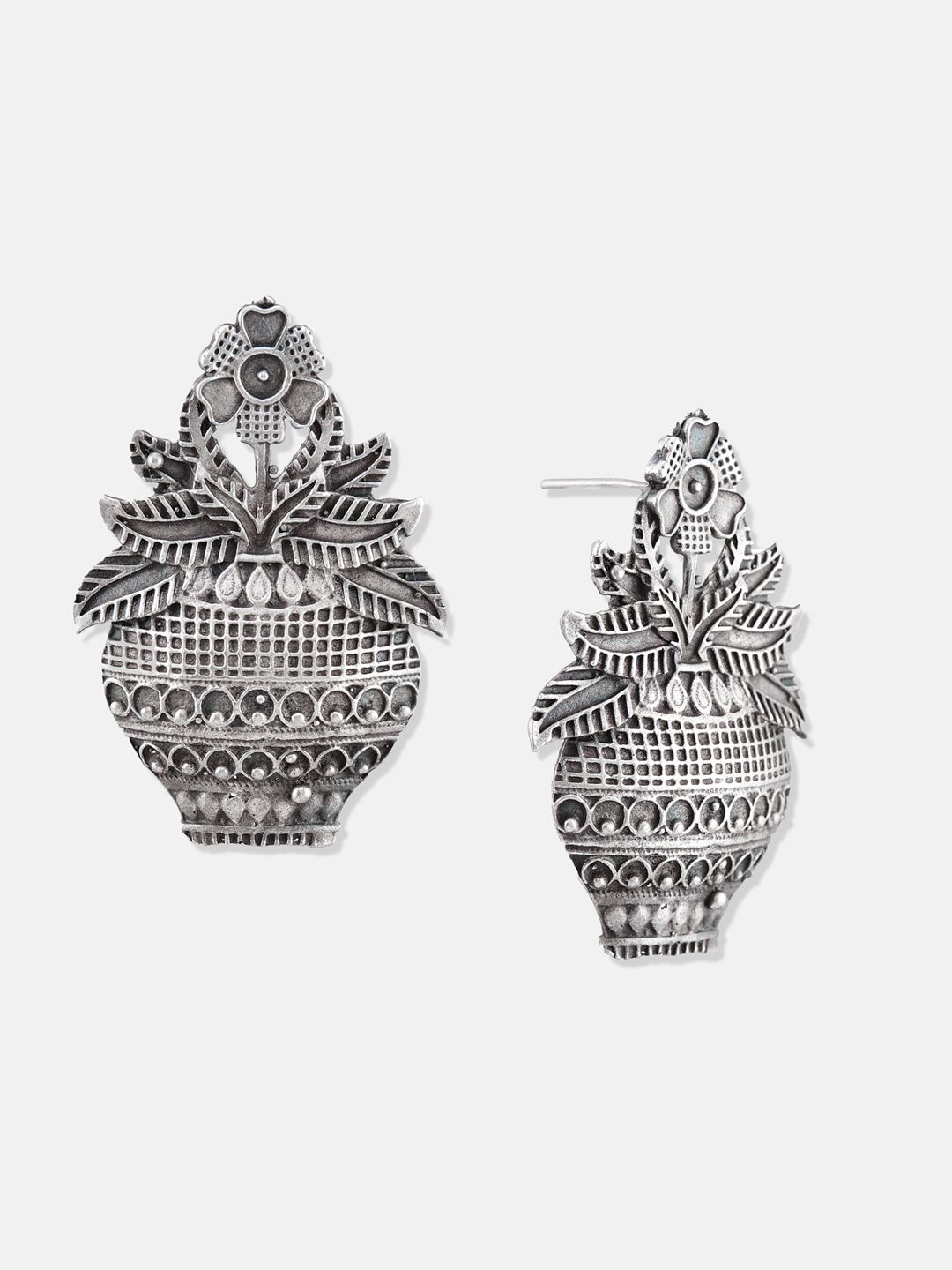 ATIBELLE Silver-Plated Contemporary Oxidised Drop Earrings