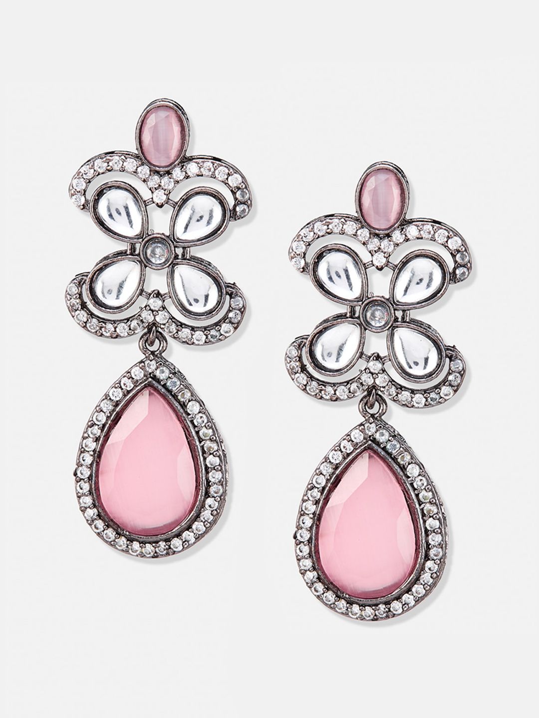 ATIBELLE German Silver-Plated Contemporary American Diamond Studded Drop Earrings