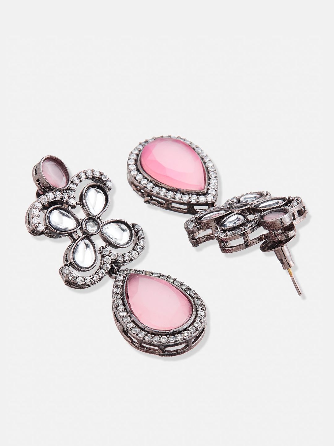ATIBELLE German Silver-Plated Contemporary American Diamond Studded Drop Earrings